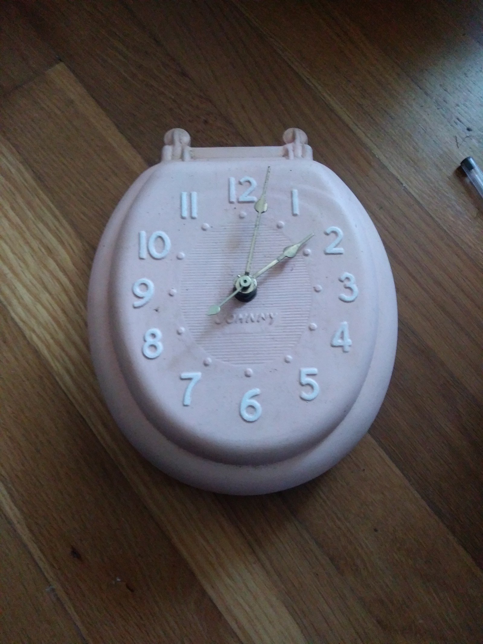 Vintage peach ceramic Johnny wall commode toilet bathroom clock