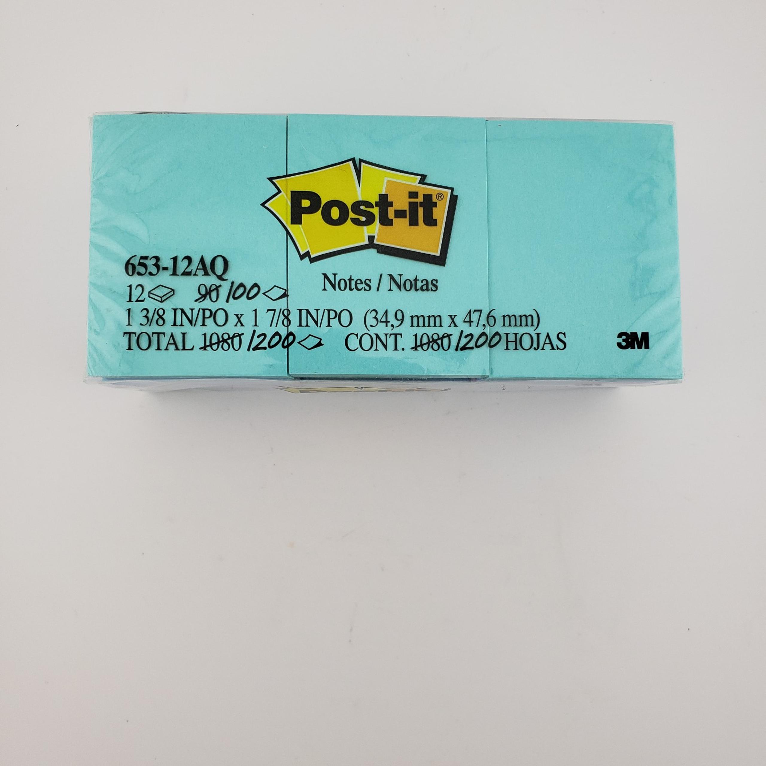 Post-It Notes Bundle 1-3/8" x 1-7/8" Four Color 12 Pads 100 Notes Total 653-12AQ