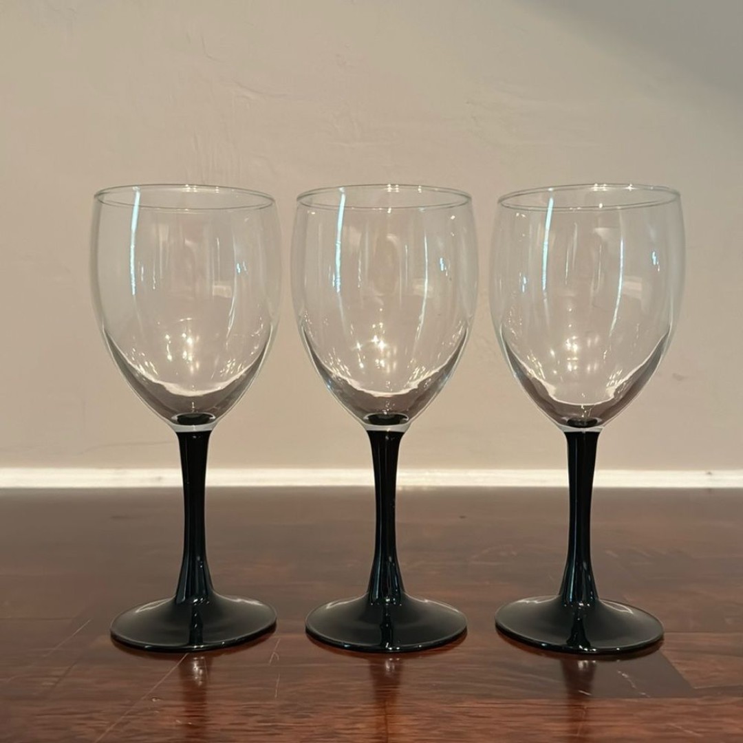 Vintage Luminarc Black Stemmed Wine Glasses Contemporary Goblets Stemware Domino