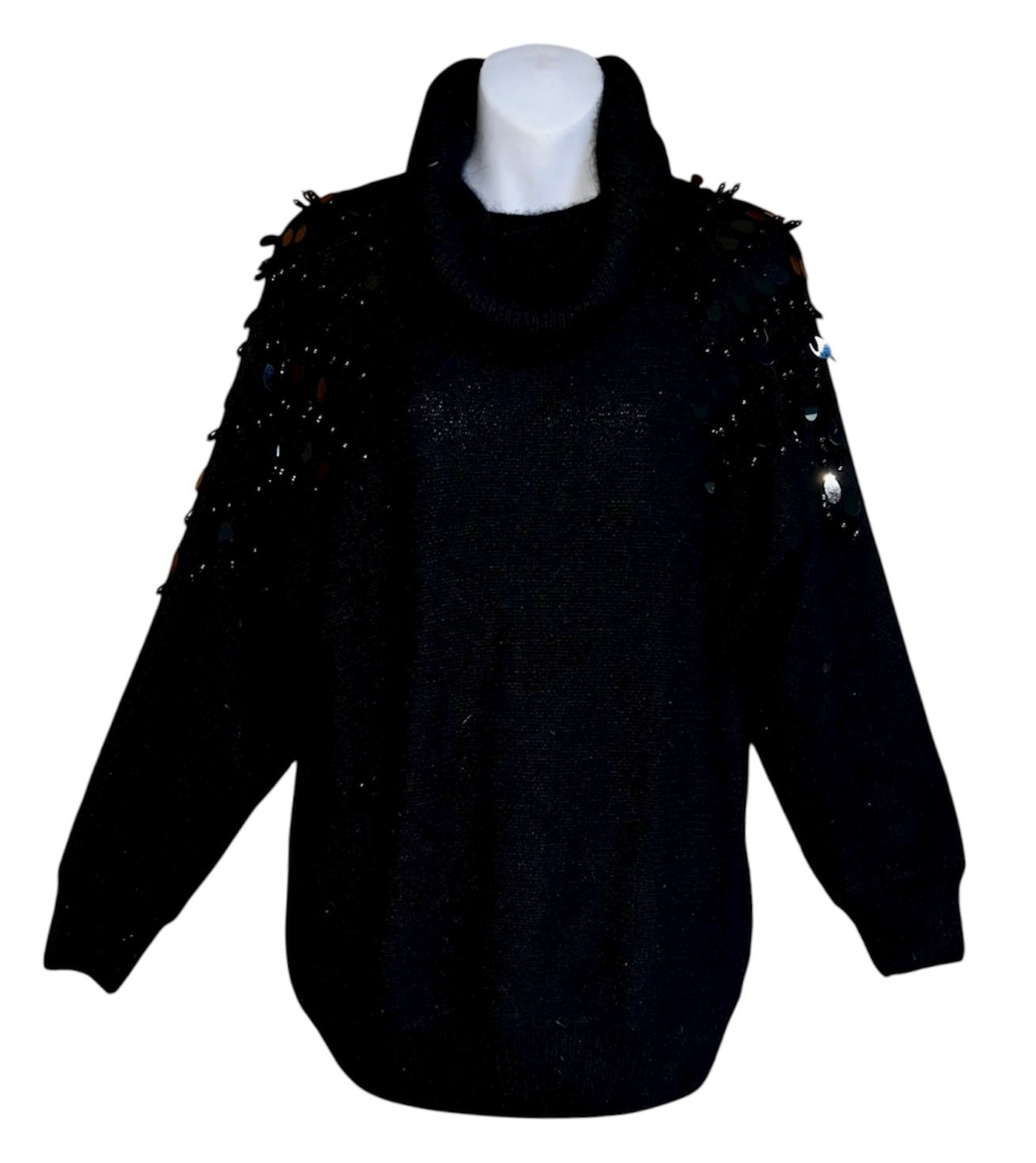 Vintage 1980s Black GLAM ROCK Embellished Sequins Silk/Angora Women’s Sweater