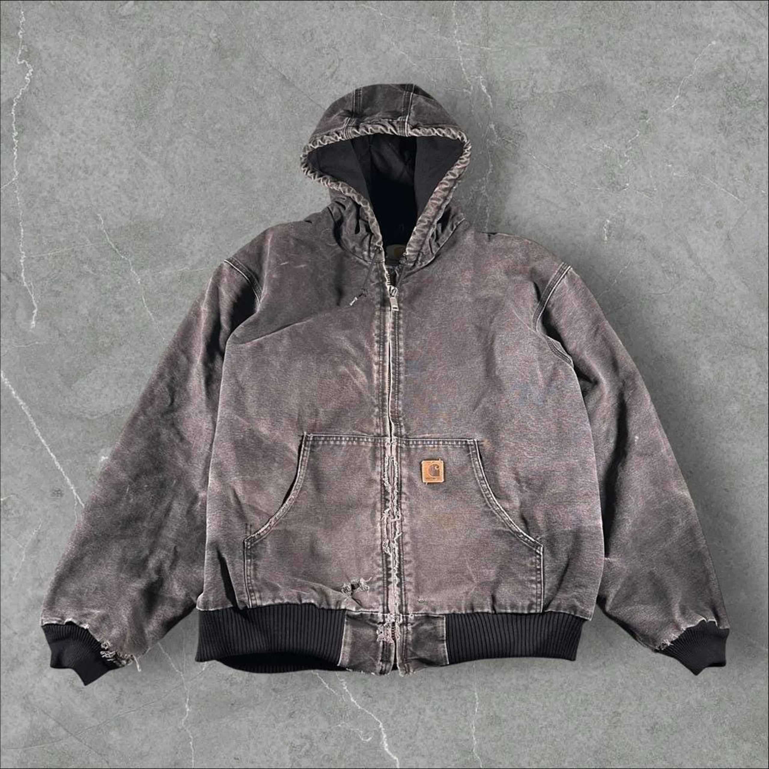 Vintage Carhartt Jacket Men XL Black Duck Canvas Hooded Active Workwear Thrashed
