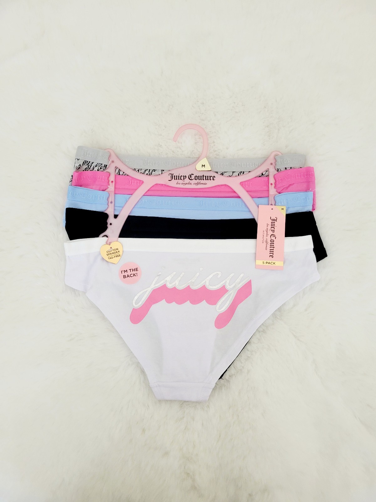 JUICY COUTURE BRAND NEW 5-PACK COTTON SPANDEX PANTIES SIZE M
