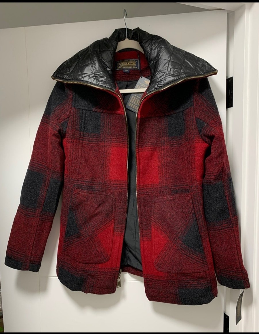 Pendleton Wool Blend Quilted Collar Coat Red and Black Plaid NWT