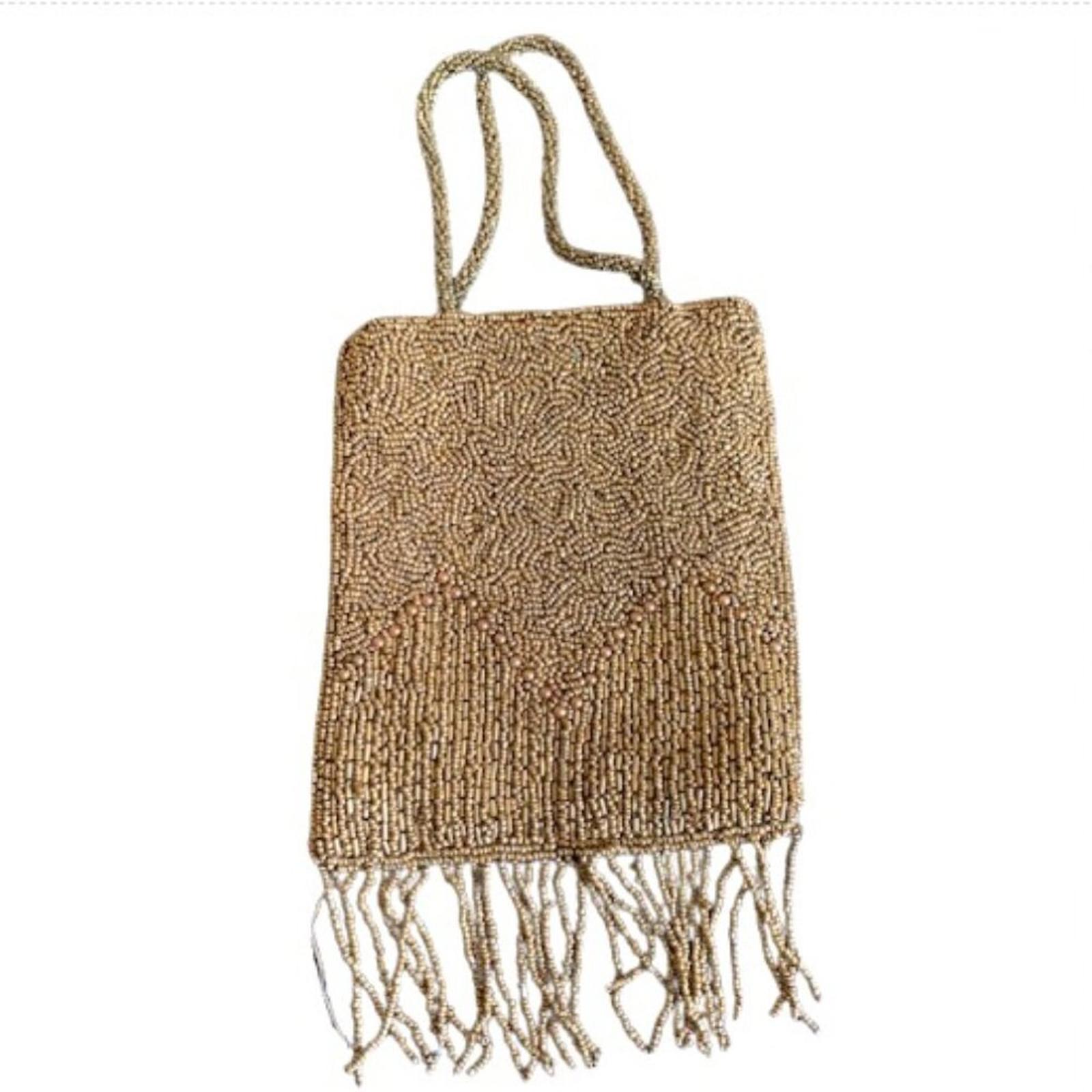 Vintage Boho Mini Gold Beaded Fringe Evening Bag
