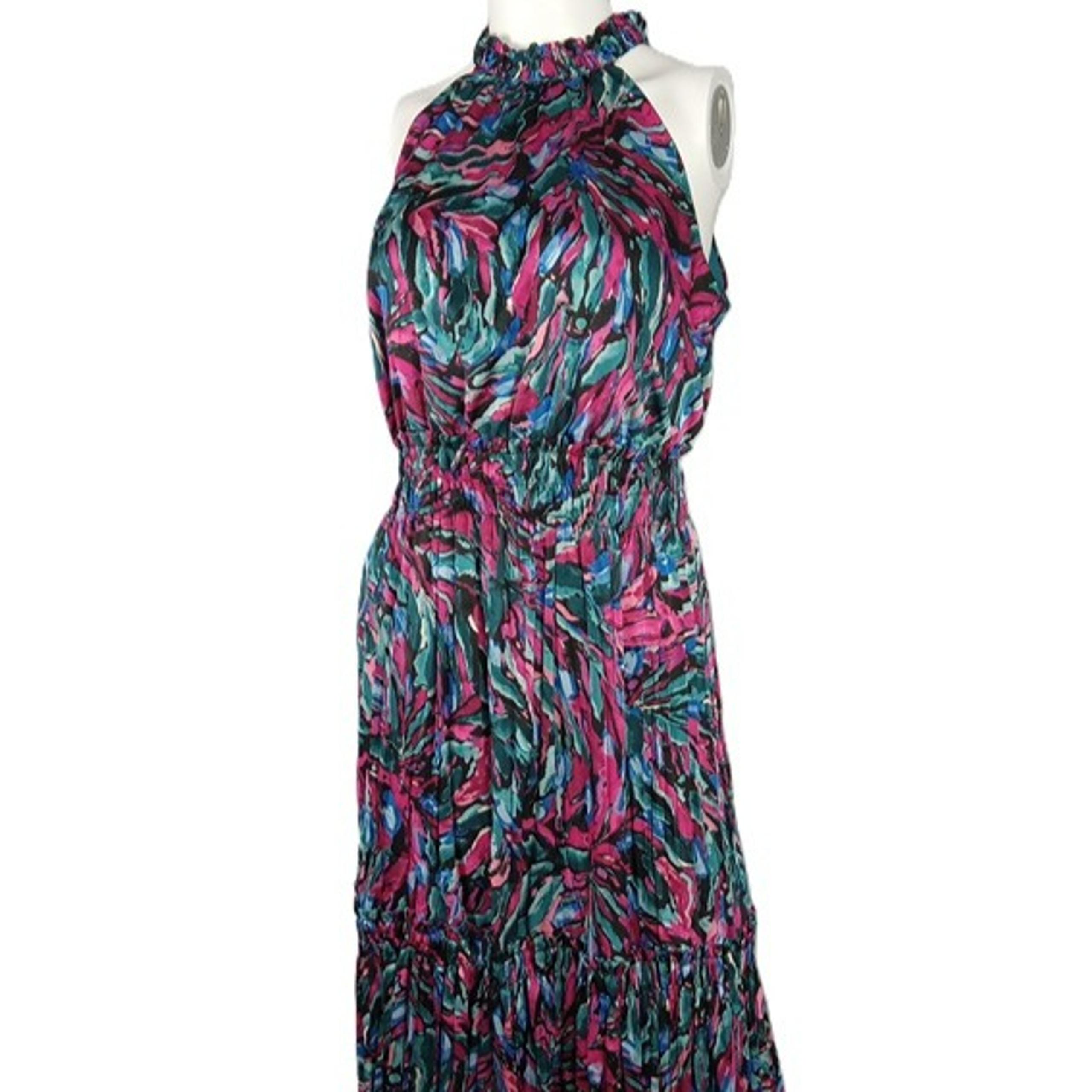Nicole Miller Women's Smocked Waist Midi Dress Size Small Multicolor Print
