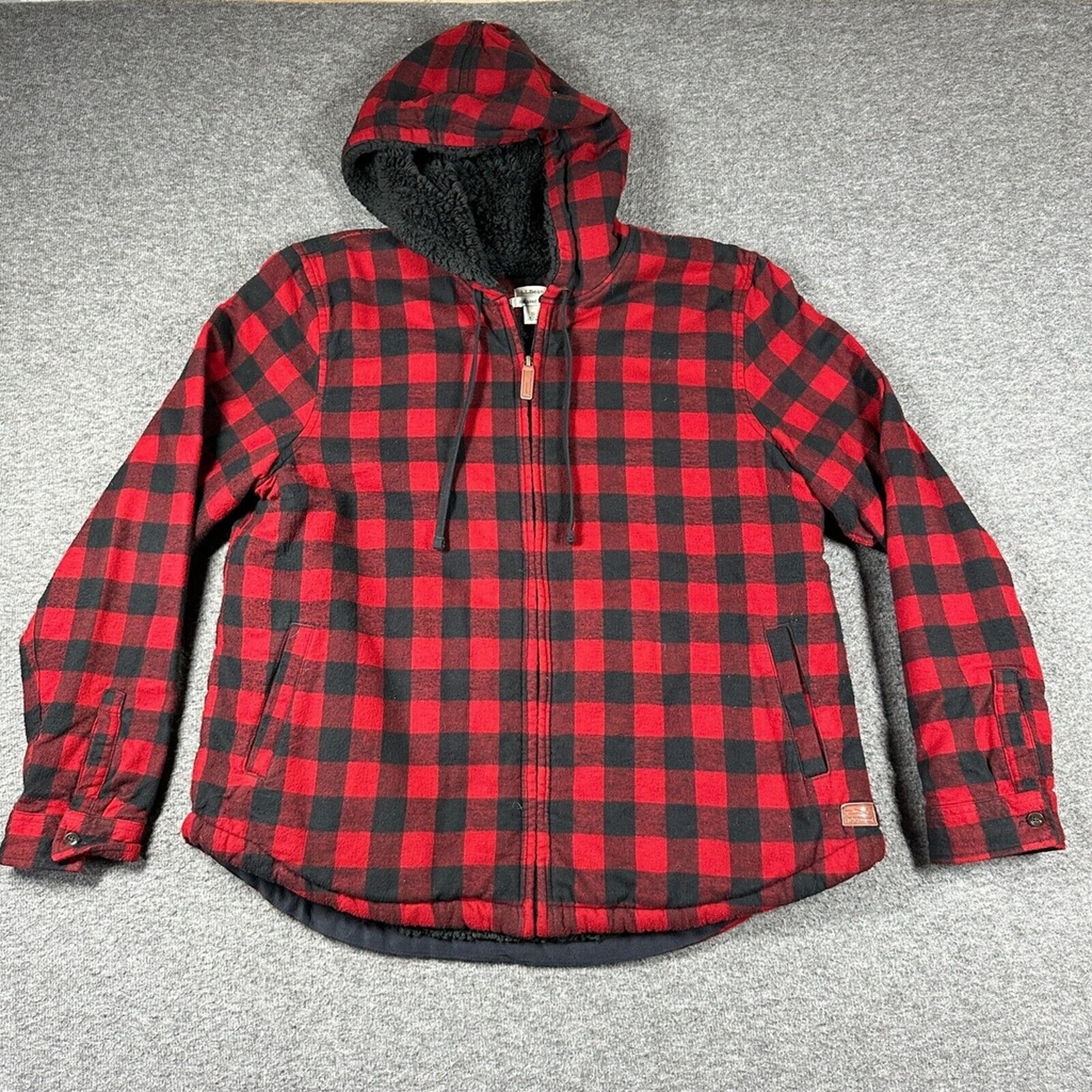 L.L. Bean Relaxed Fit Sherpa Lined Full Zip Jacket Mens XL Extra Large Red Plaid