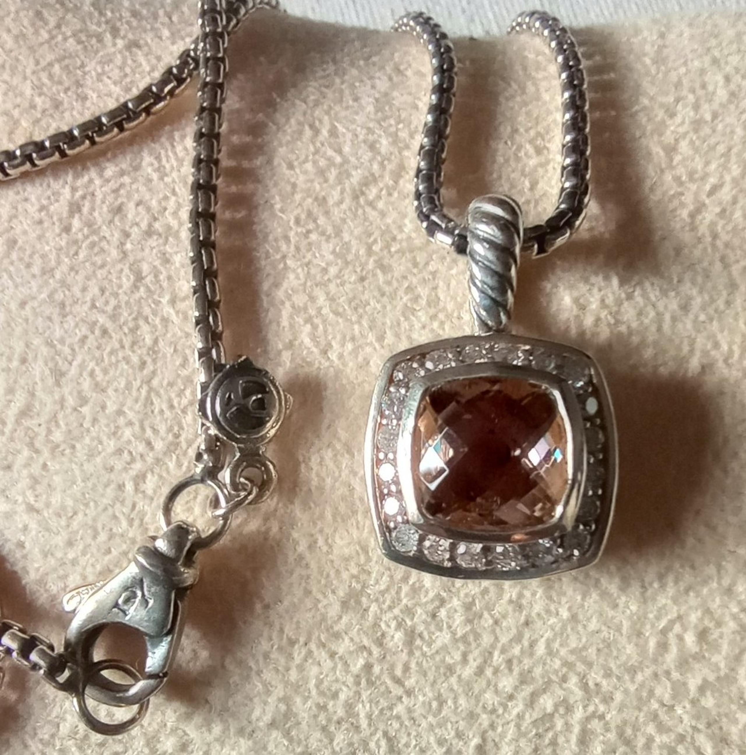 ❤️David Yurman Petite Albion Pendant Necklace in Sterling Silver with Morganite