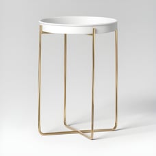 Threshold Indoor Outdoor Iron Planter Stand Round Tray Top End Table, White/Gold