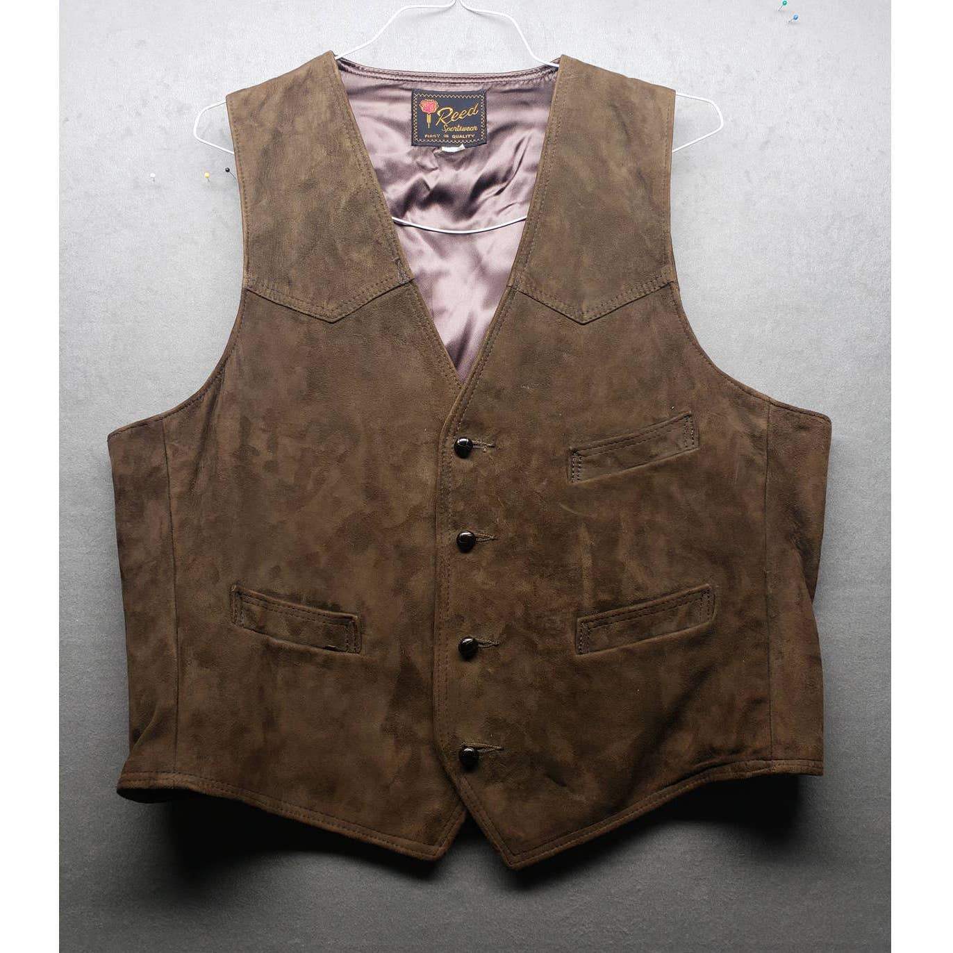 Vintage 1970s Reed Sportswear Soft Dark Brown Leather Vest Size 46 333