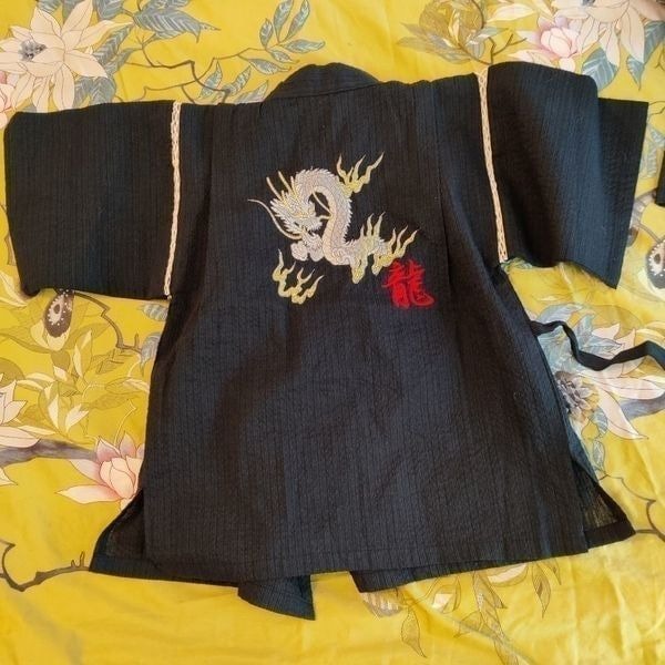 kimono jacket shorts set 5/6 nwot dragon embroidery