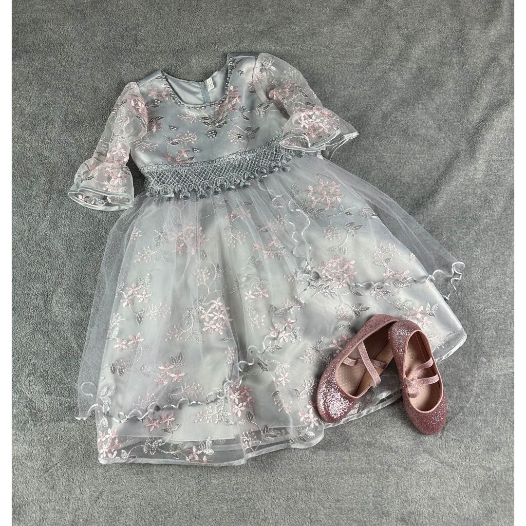 Girls Bundle of Myosotis Lace Princess Flower Dress & Ballet Flat Shoes Size 3