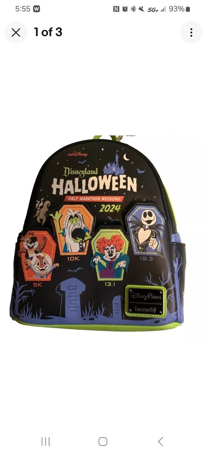 Disneyland 2024 Half Marathon Weekend Halloween Loungefly Glow in Dark Backpack