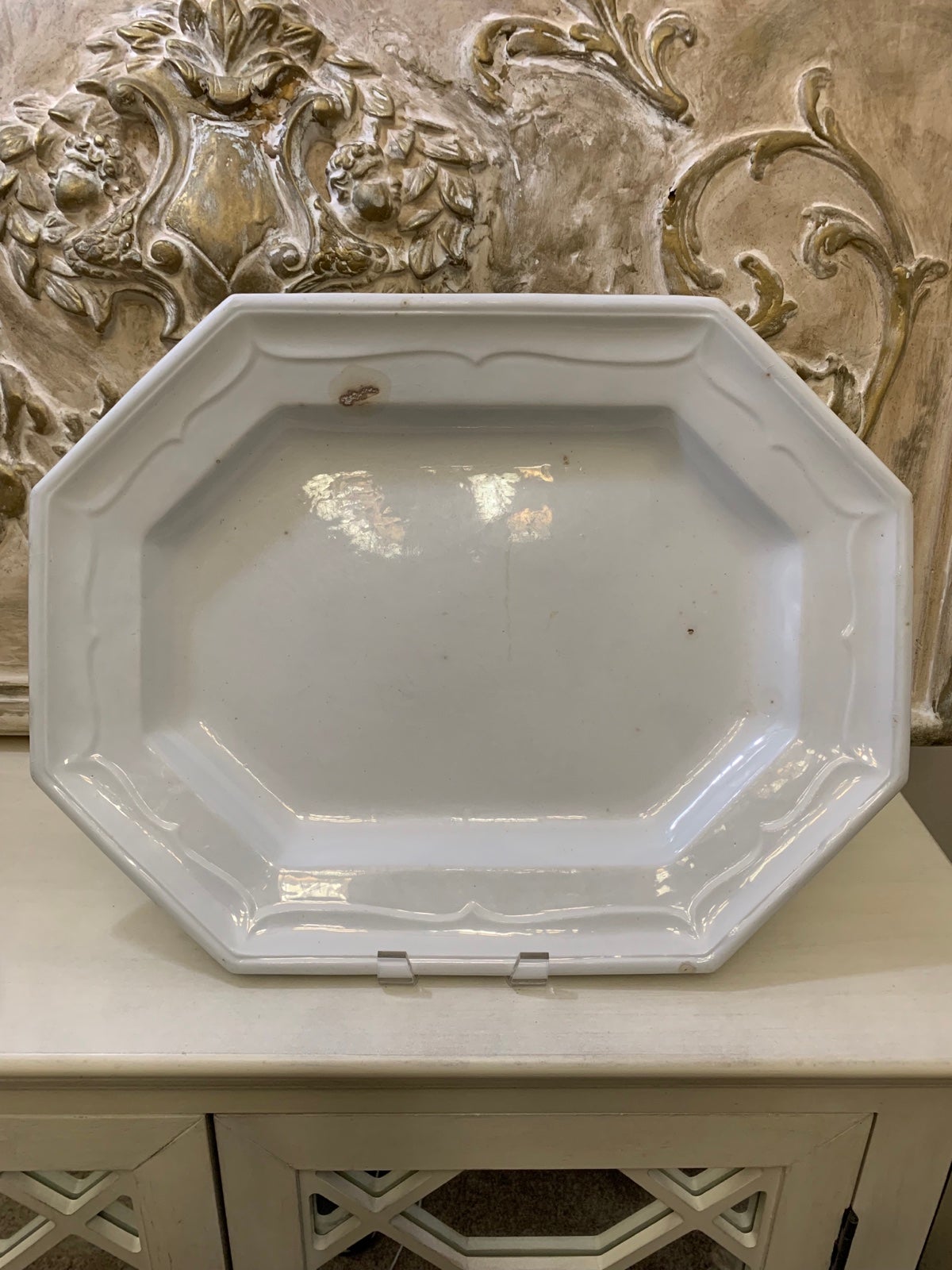 Antique white ironstone elongated octagonal platter by T&R Boote - Extra Large