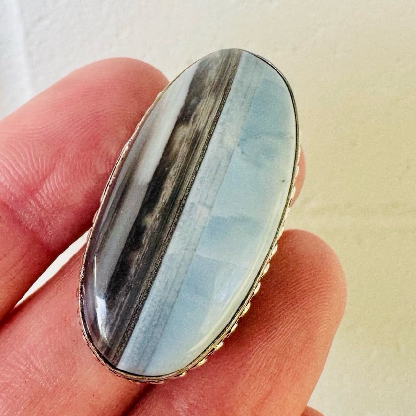 Owhyee Blue Opal 925 Sterling Silver Ring Size 6
