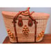 Vtg 60's 70's Mexican Raffia Tote Picnic Bag Leather-like Straps Metal Hardware