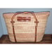 Vtg 60's 70's Mexican Raffia Tote Picnic Bag Leather-like Straps Metal Hardware