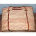 Vtg 60's 70's Mexican Raffia Tote Picnic Bag Leather-like Straps Metal Hardware