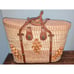 Vtg 60's 70's Mexican Raffia Tote Picnic Bag Leather-like Straps Metal Hardware