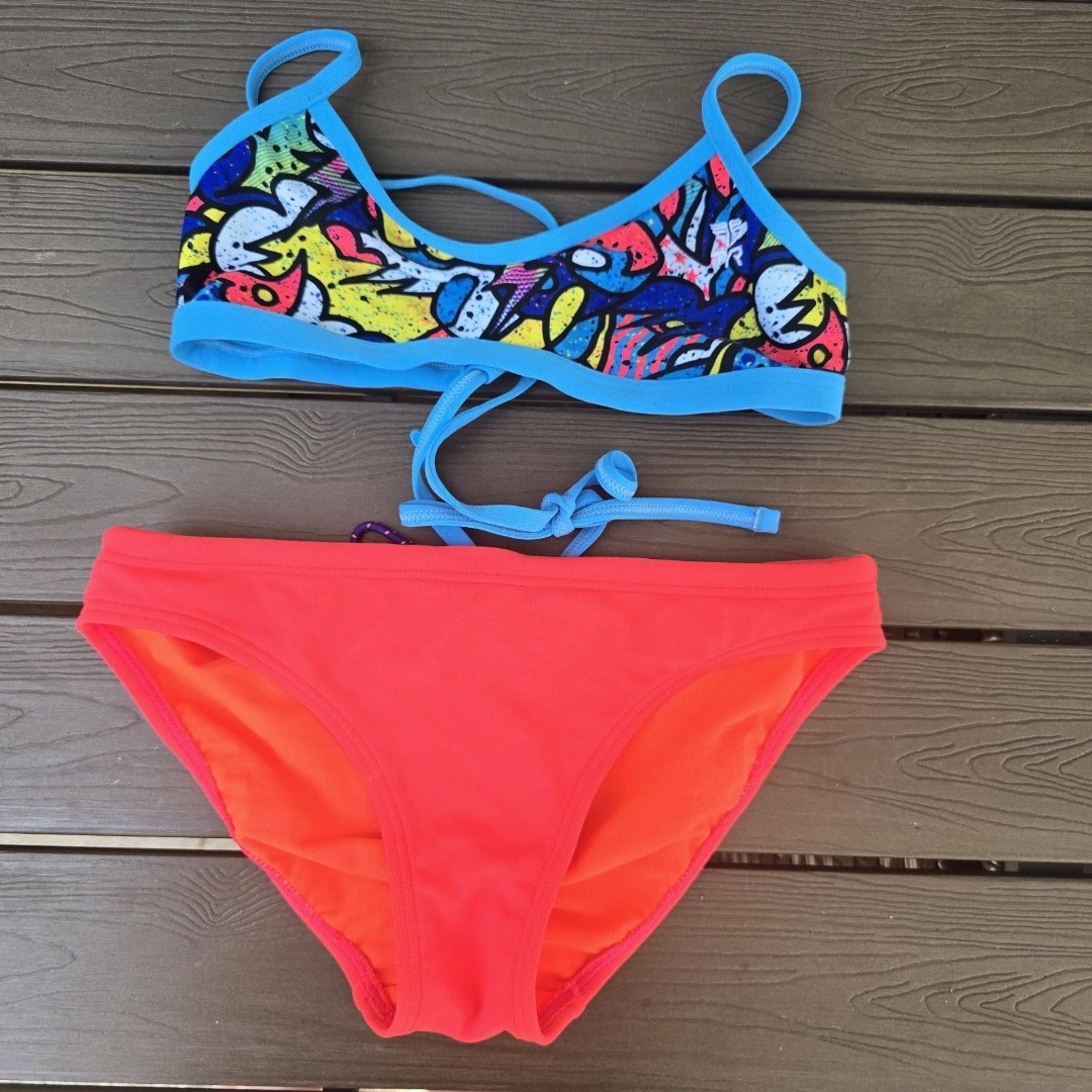TYR Women's Durafast Rasguno Tieback Orange/multi Workout Bikini Sz S NEW Sample