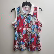 Tommy Bahama Golf Tennis Top Sleeveless Pink Blue Floral Tropical Sz Large NWT