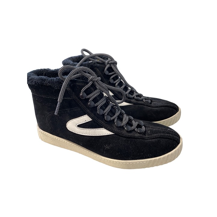 Tretorn Nylite Hi 50 Faux Fur Lined High Top Sneakers Women 7 Black Leather Fall