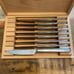 New J.A. HENCKELS STEAK KNIFE SET WOOD BOX 8 Knives Steel Kitchen Gift Groom