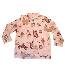 Nick & Nora Pink Sock Monkey Print Button Up Long Sleeve Pajama Shirt Size XL