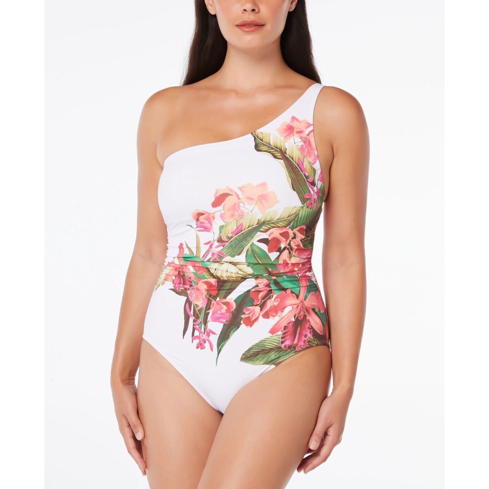 Bleu Rod Beattie Return to Rio One Shoulder Swimsuit Mio White Multi Size 8
