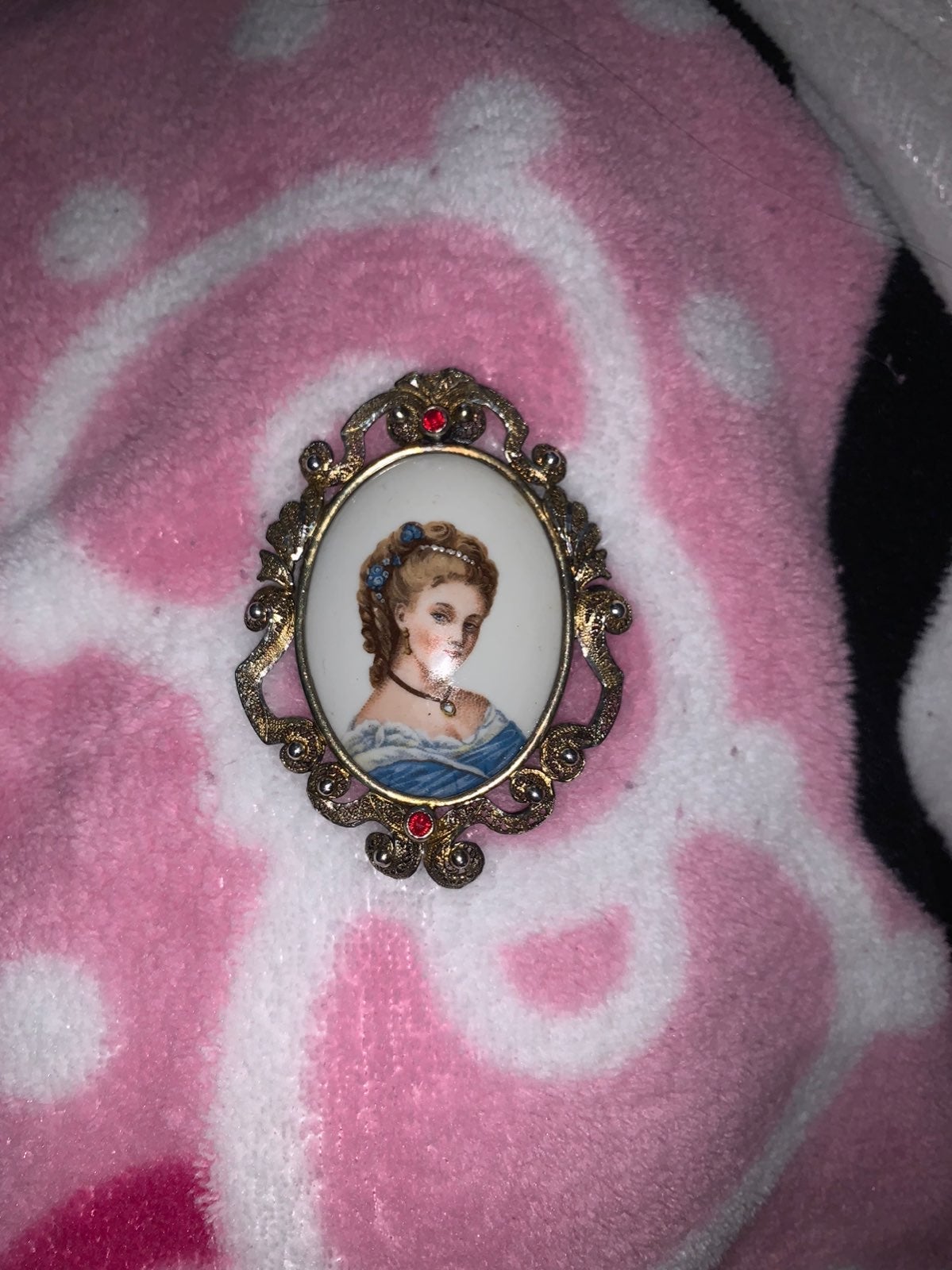 Antique limoges brooch sterling silver