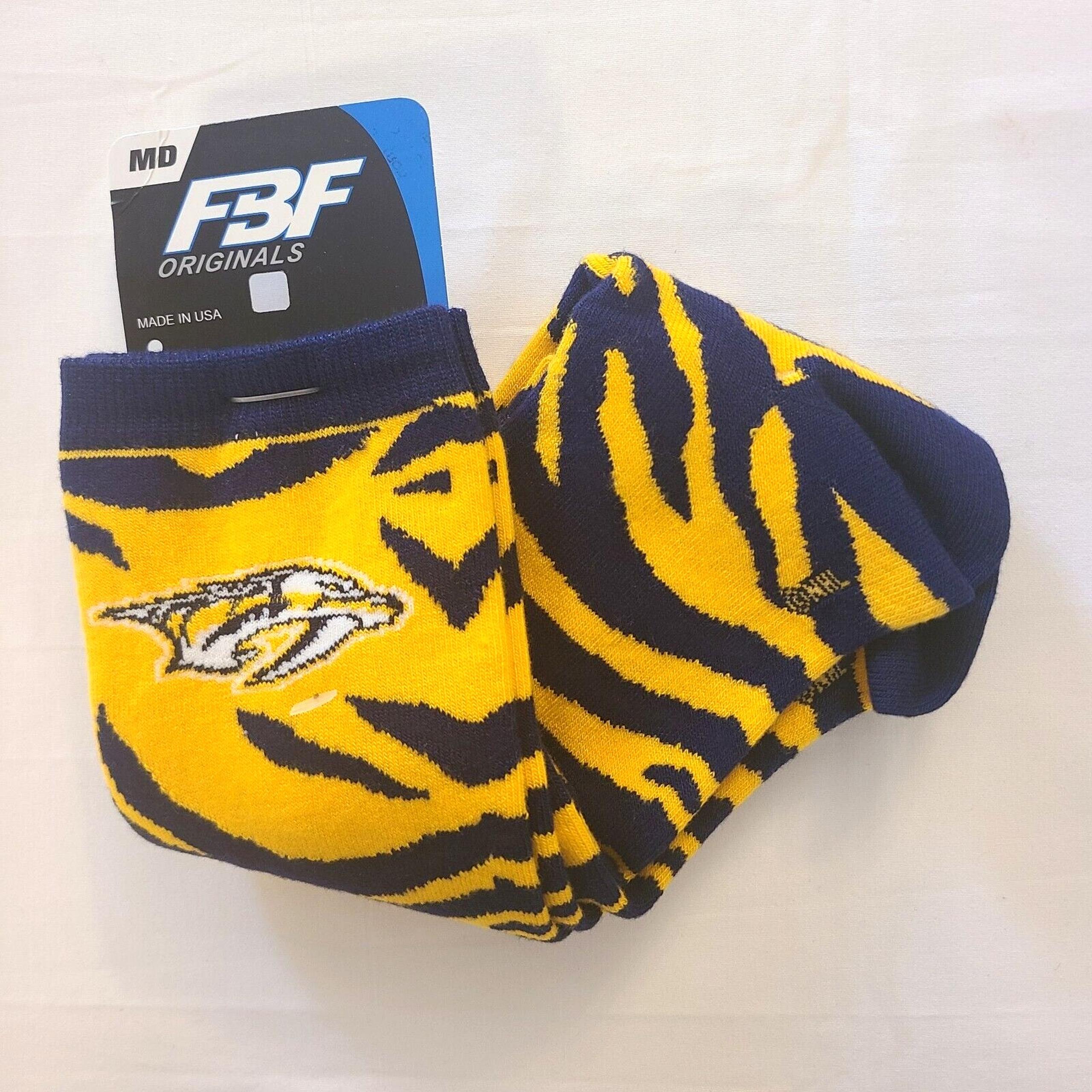 Nashville Predators FBF For Bare Feet Zebra Print Unisex Crew Socks Size M