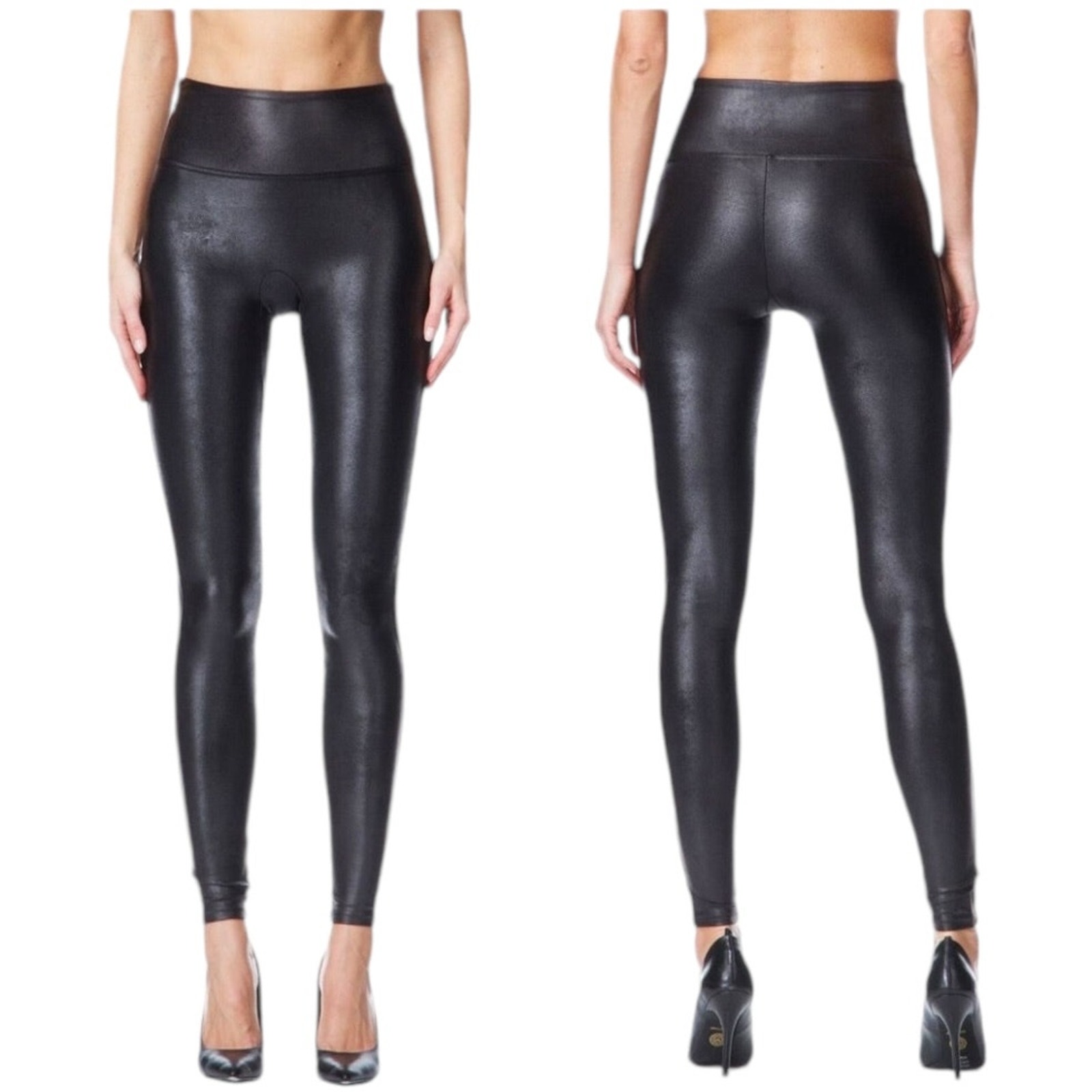 Spanx NWT Faux Leather Black Leggings 2437Q Petite Size XL Slimming Shaping