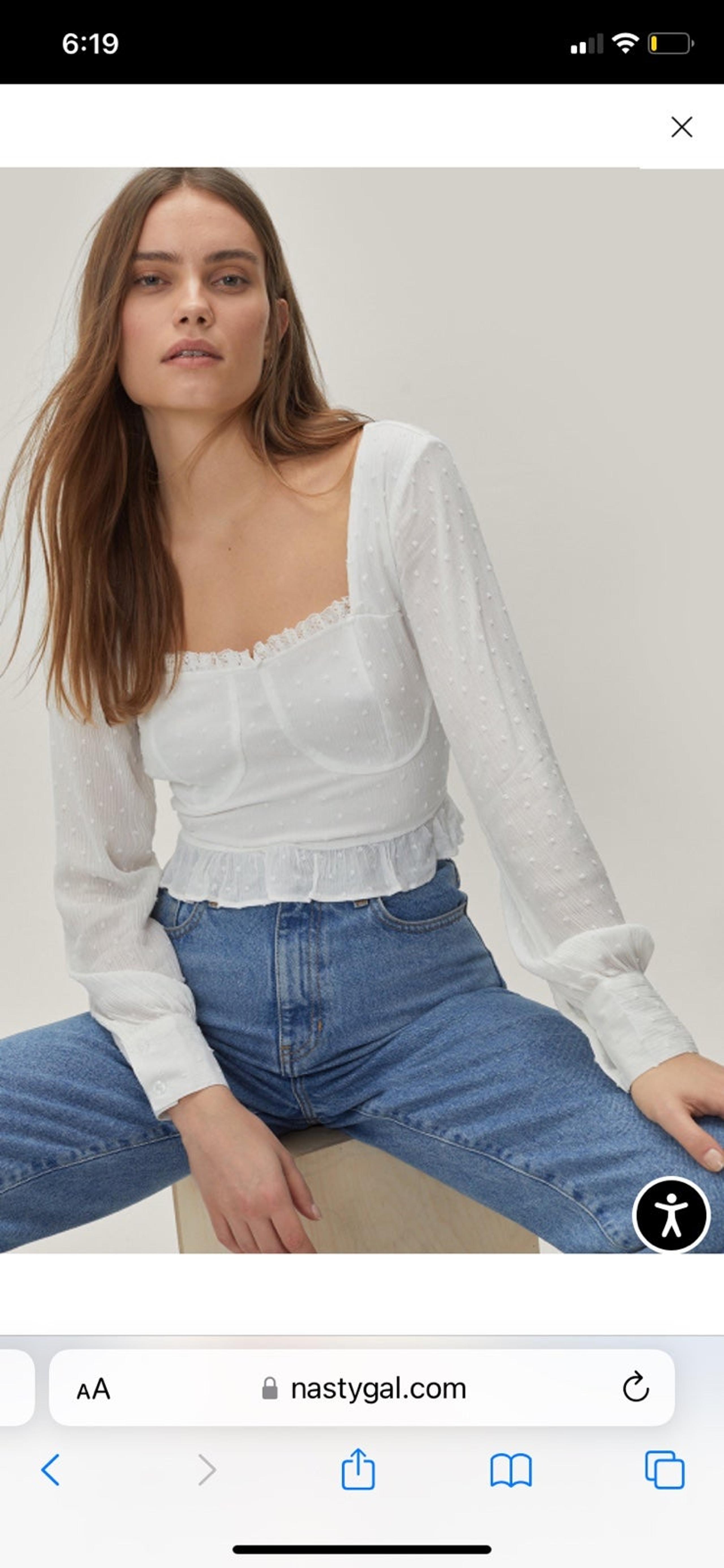 Nasty Gal Cupped Square Neck Ruffle Hem Blouse