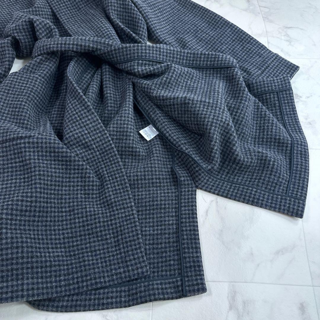 Aton Melton Check Long Coat, Air Double Wool Robe Coat, Large.