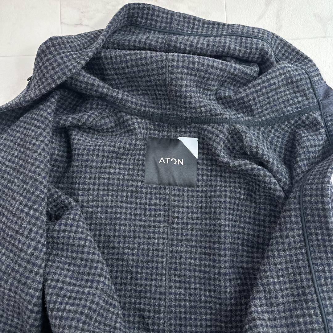 Aton Melton Check Long Coat, Air Double Wool Robe Coat