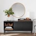 NEW Console Table with 2 Open Shelves and 2 Doored Cubbies, TV Stand, BLACK OAK