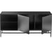 NEW Console Table with 2 Open Shelves and 2 Doored Cubbies, TV Stand, BLACK OAK