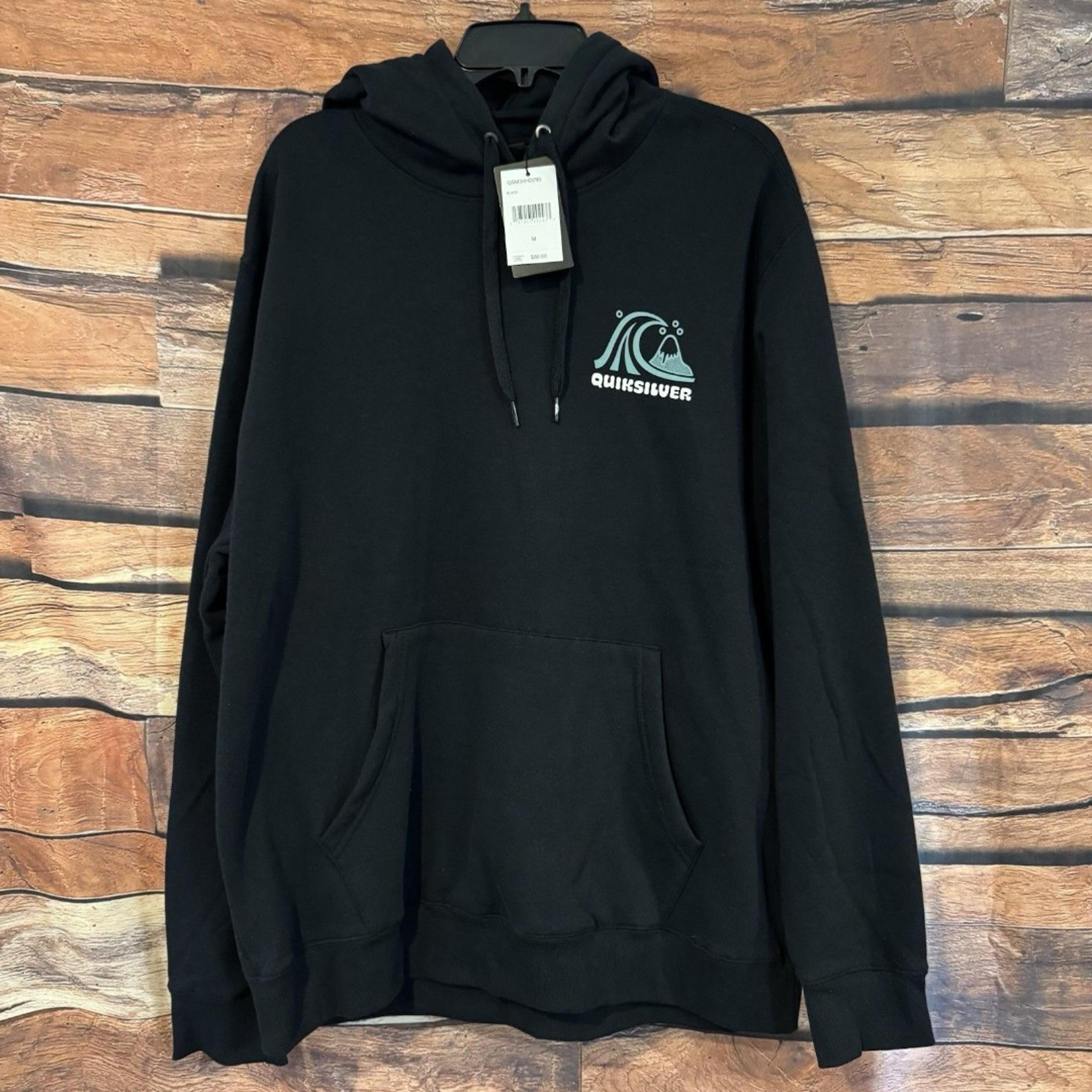 Quiksilver Hoodie XL Black Sweatshirt Long Sleeve Double Sided Logo Pullover