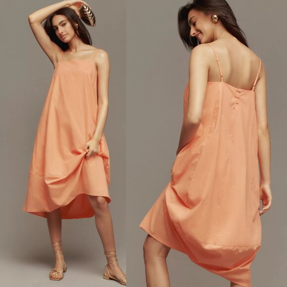 Anthropologie Self Contrast Bare Sleeveless Barrel Midi Dress size PM MP NEW