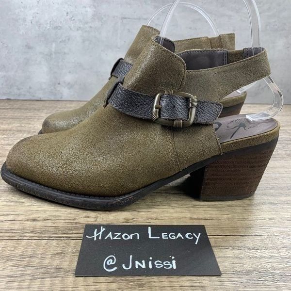 OTBT~Women’s~”Des Peres”~Open Back Bootie Leather~Olive Green~Ankle Strap~Size 8