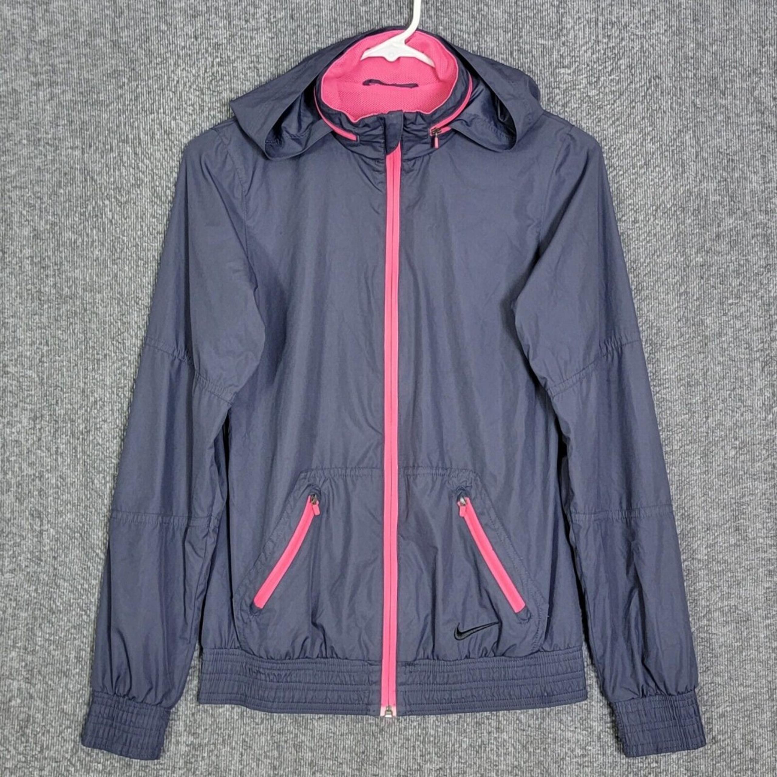 Nike Jacket Womens XS Gunmetal Gray Pink Full Zip Mesh Lined Windbreaker Hoodie