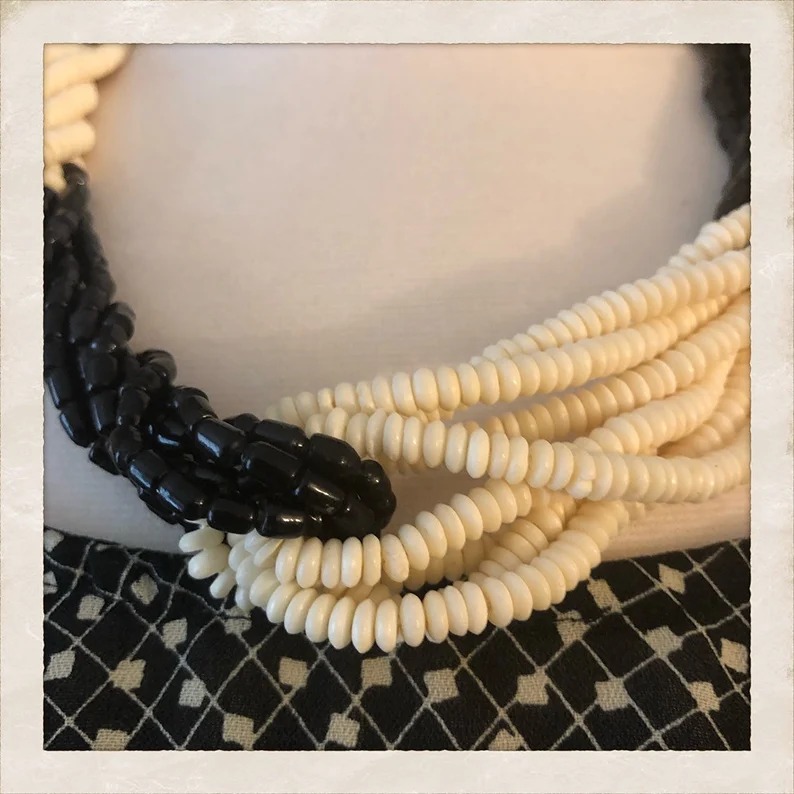 Vintage Bone & Hlass Multi Strand Necklace