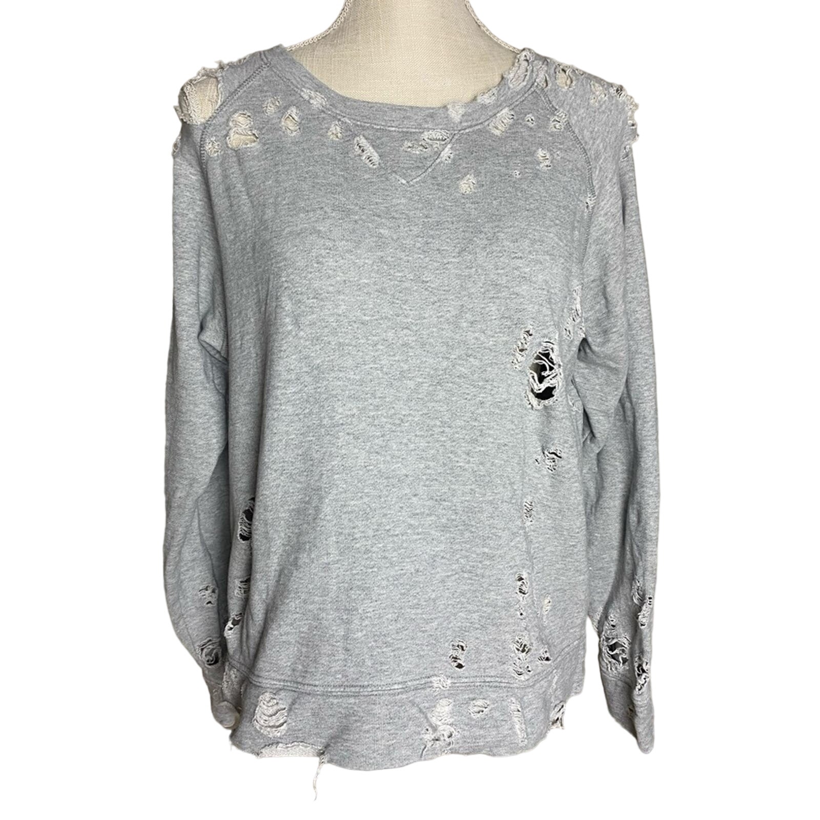 Mother The Square Wash Caught Running Distressed Gray Sweatshirt Size Small
