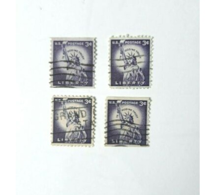 4 - 1954 - 3 Cent U.S. Postage Stamp PURPLE STATUE Of LIBERTY Used