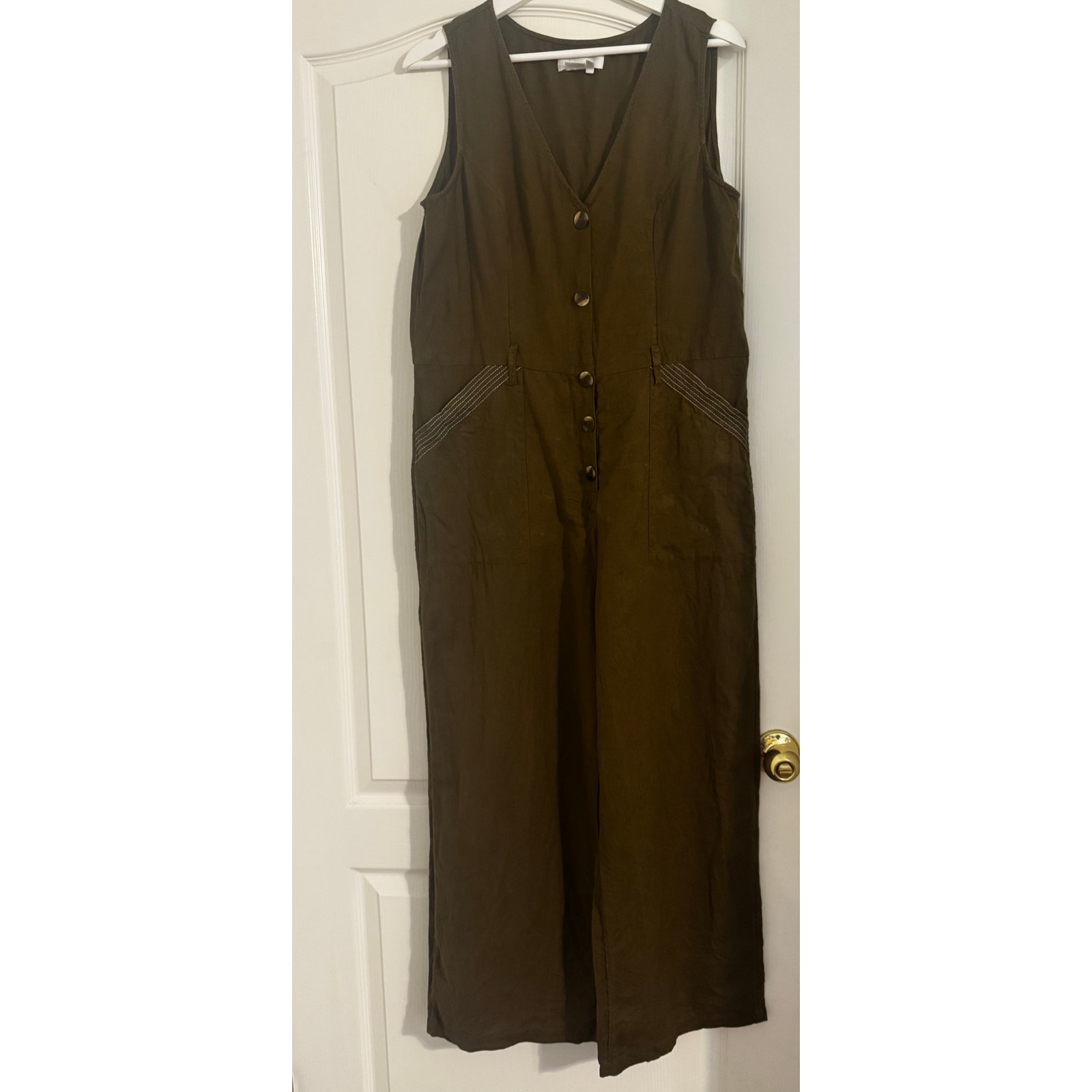 Anthropologie Romper Jumper Olive Khaki Green Sleeveless Size 14
