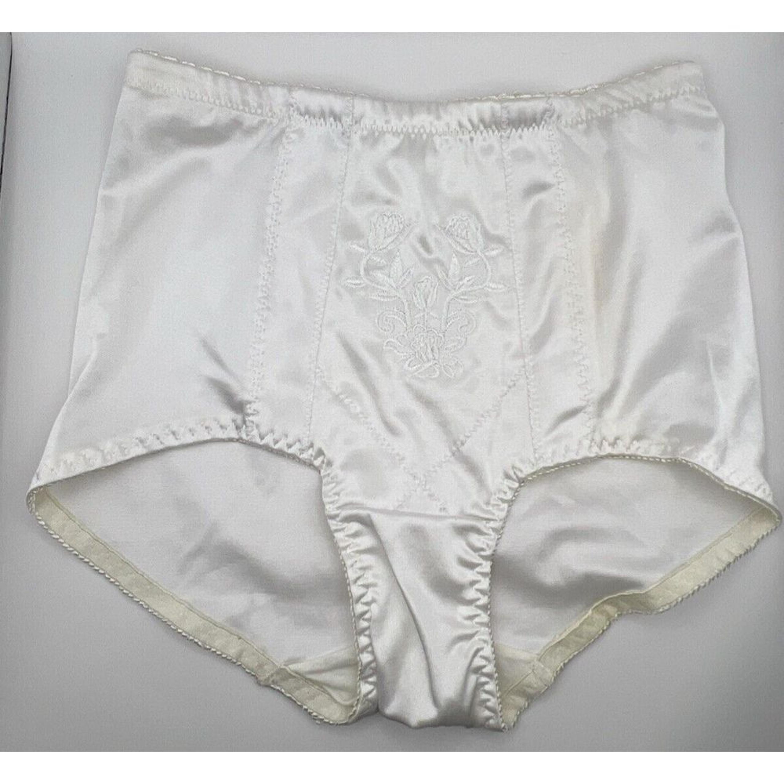 Lady Princess High Waisted Vintage Style White Panties Rose Embroidered - Small
