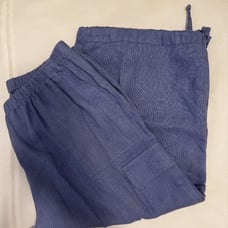 Flax 100% Linen Wide Leg Crop Cargo Capri Pants Wide Leg Lagenlook Cinch Blue L