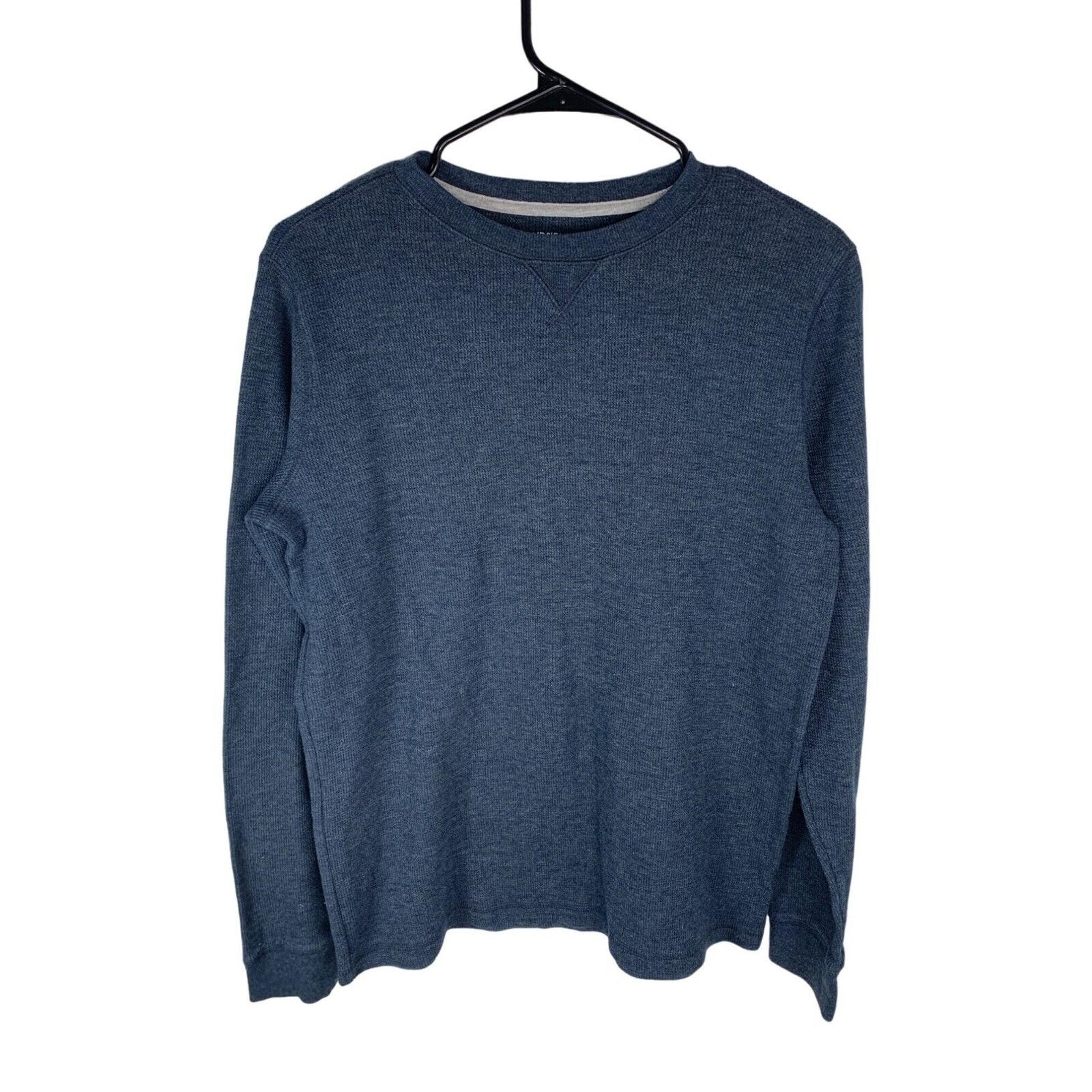 Lands End Mens Blue Waffle Knit Crewneck Pullover Sweater XL