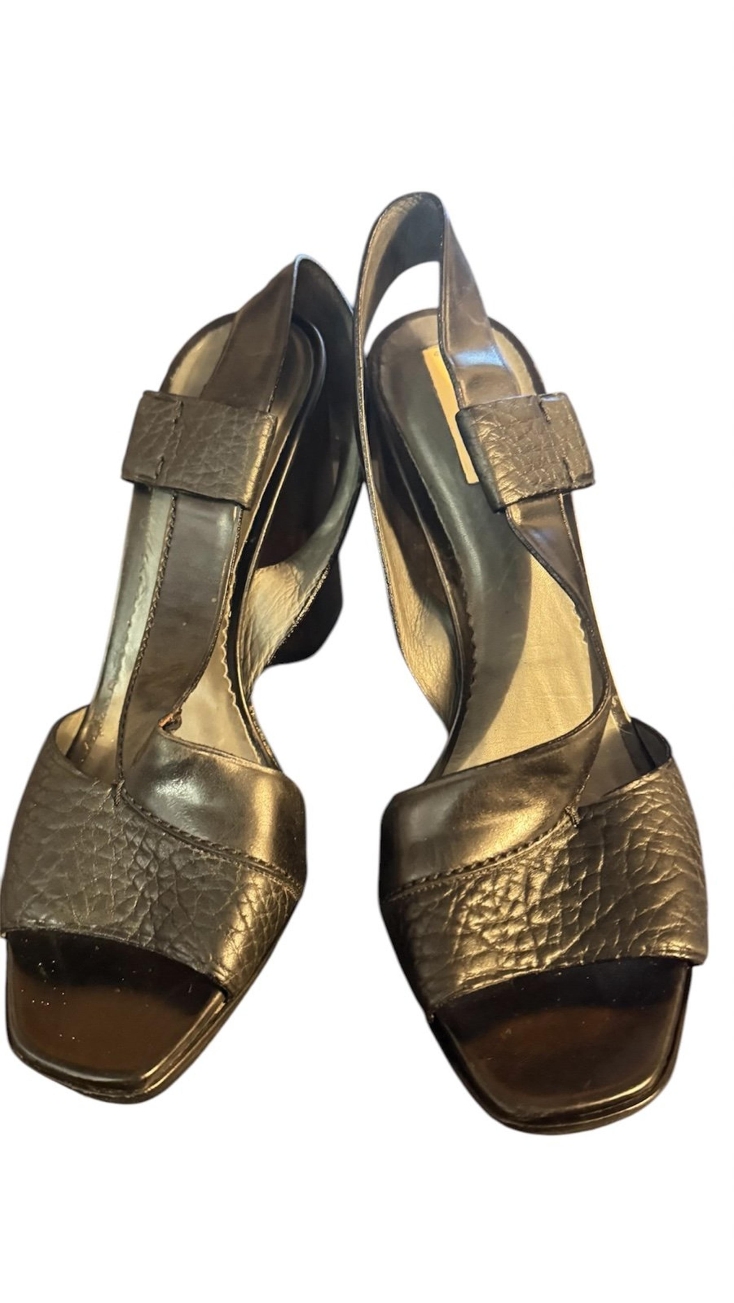 Reed Krakoff Leather Slingback Platform Pump Womens 9.5Black Block Heels Slip On