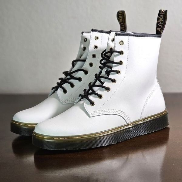 Dr. Martens Zavala Combat Boots White Brown Women's Size 6 Leather AW004 DMs New