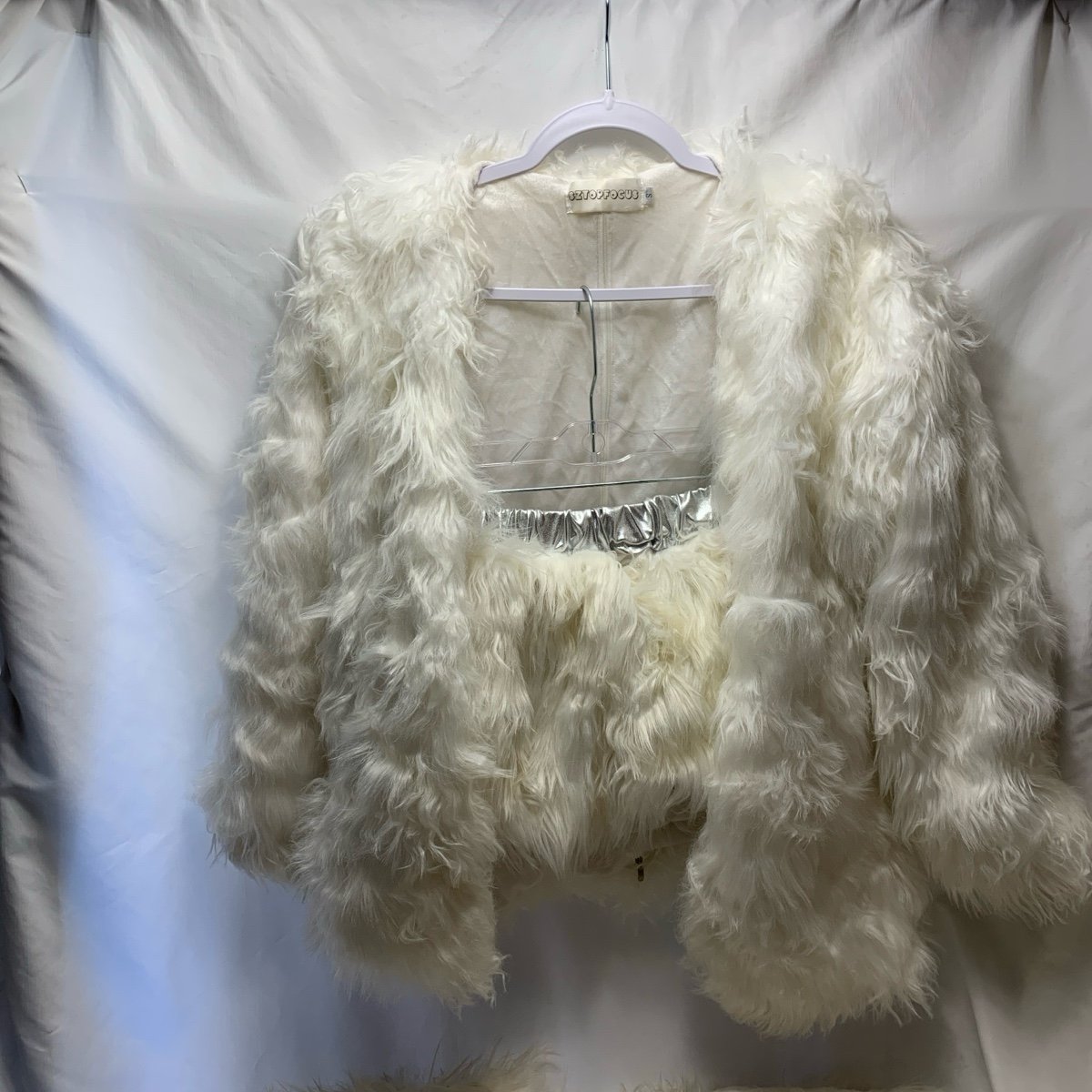 RAVEWEAR FAUX FUR COAT, SKIRT, AND LEG WARMERS WITH LED LIGHTS SIZE SMALL